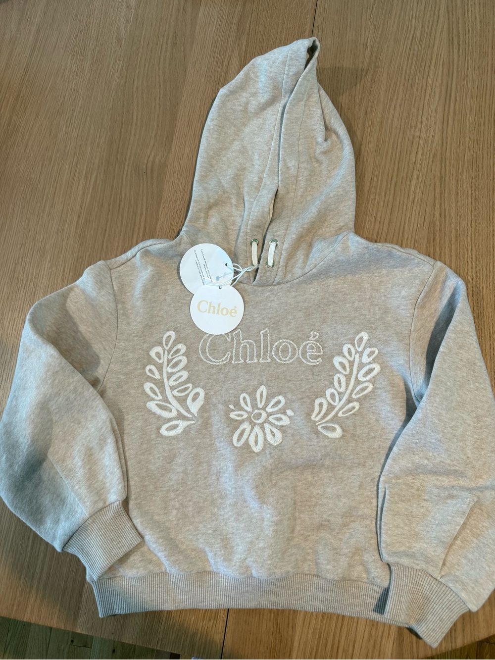 Chloé Light Beige Embroidered Hoodie for Kids